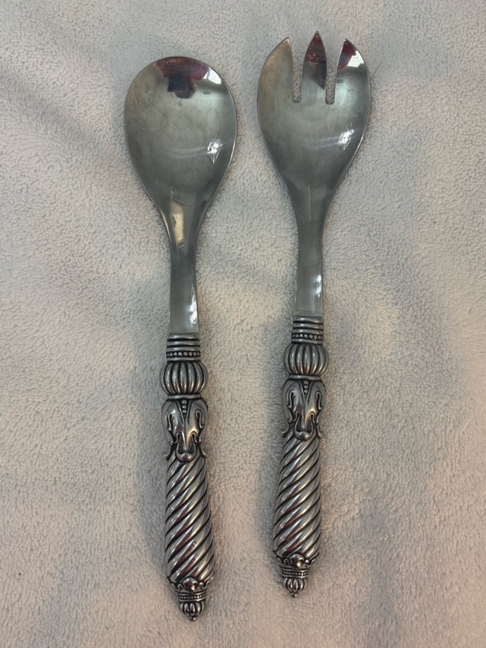 BRIGHTON Celebration Set 2 pc Fork Spoon Salad Serving Metal Stainless Fancy